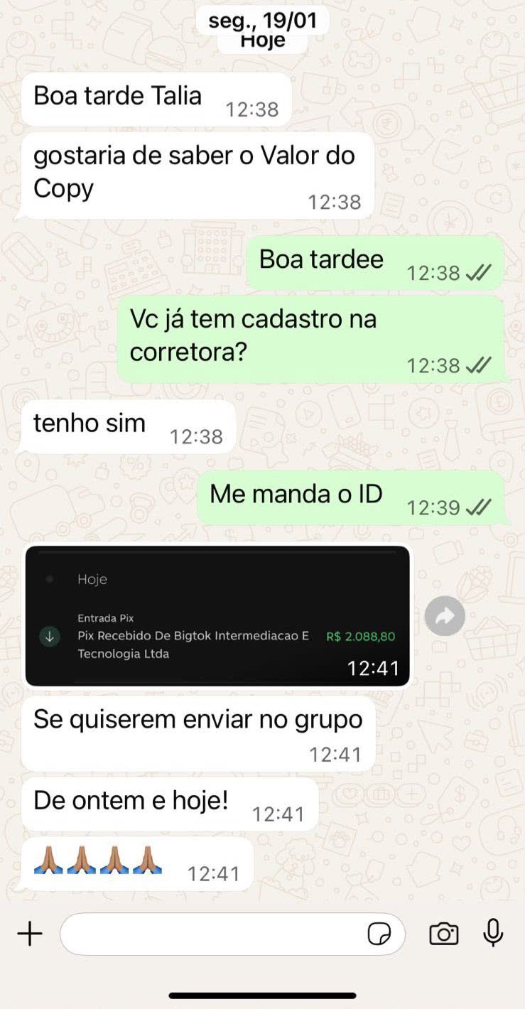 Print de conversa no WhatsApp: R$ 2.088,80